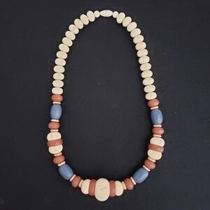 Avon Indian Summer 20" Necklace Vintage Jewelry Chunky Boho Blue Cream 1980s
